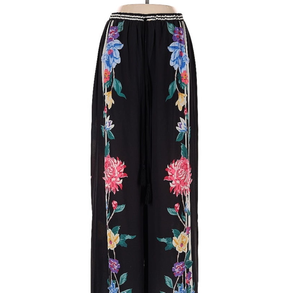 Flying Tomato Black Wide Leg Pants with Floral Design